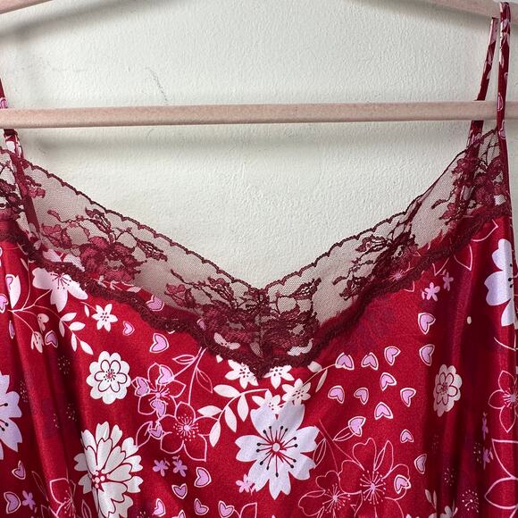 2X Victorias Secret PINK Red Satin Floral Heart Slip Dress Coquette Romantic Y2K - Picture 3 of 6